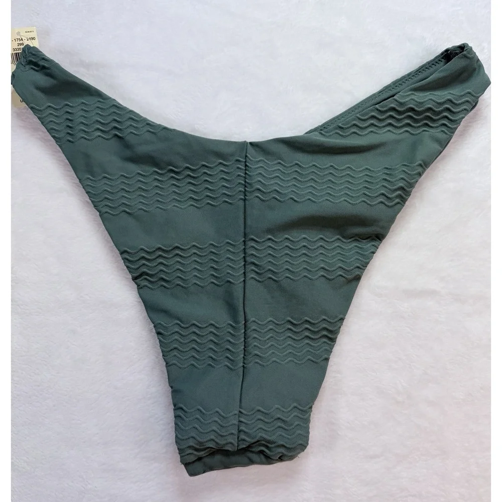 Aerie Womens Cheeky Bikini Bottom Textured‎ Sage Moss Green Swimwear Sz Med NWT